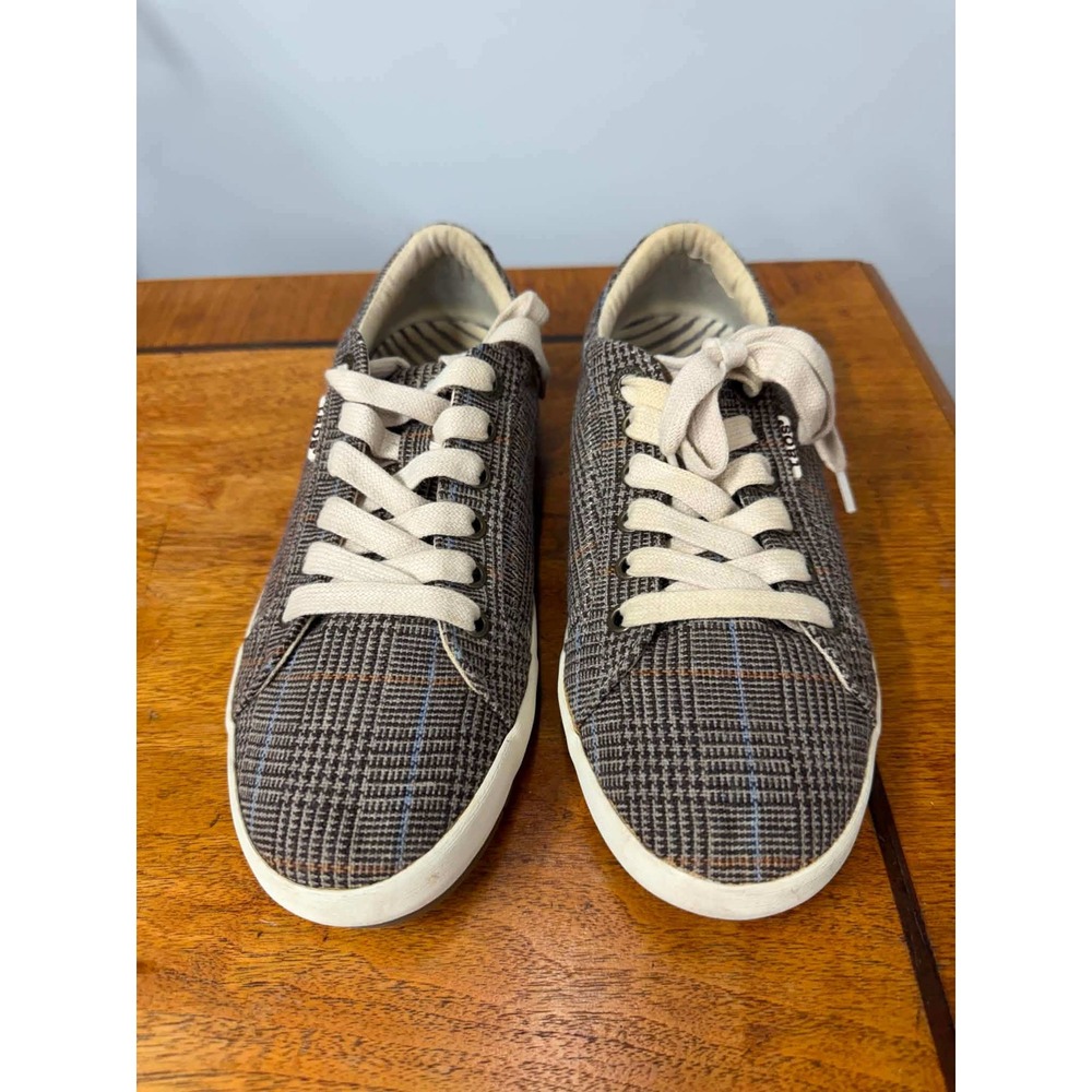 Taos Women's 8 Star Plaid Brown Grey Glen Check Canvas Sneakers Low Top Lace Up